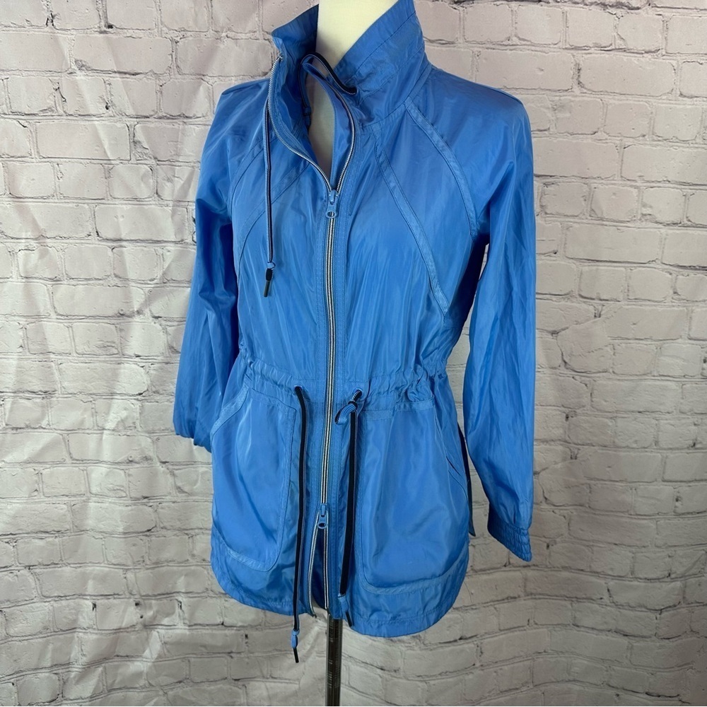 T by talbots Blue Lightweight windbreaker Jacket drawstring waist sz P